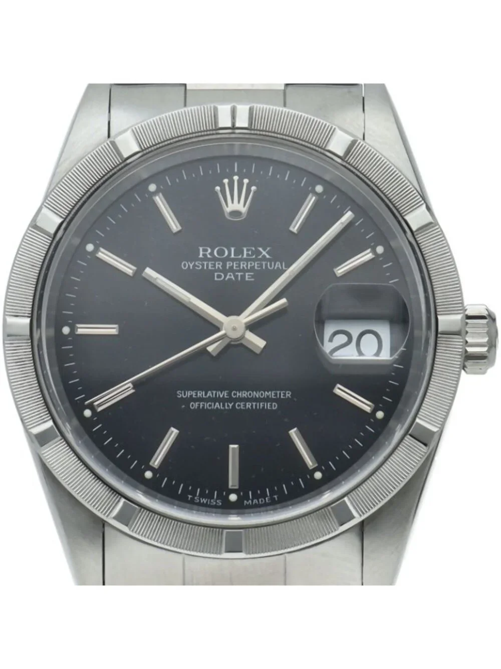 Rolex Oyster Perpetual Date Box SS Watch Black Polished